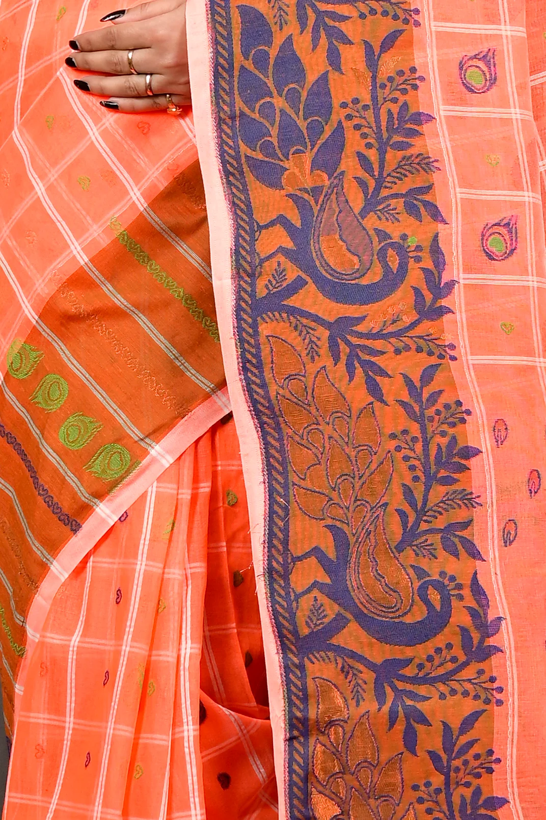 Orange Pure Cotton Dhrubi Jamdani Saree (2976)