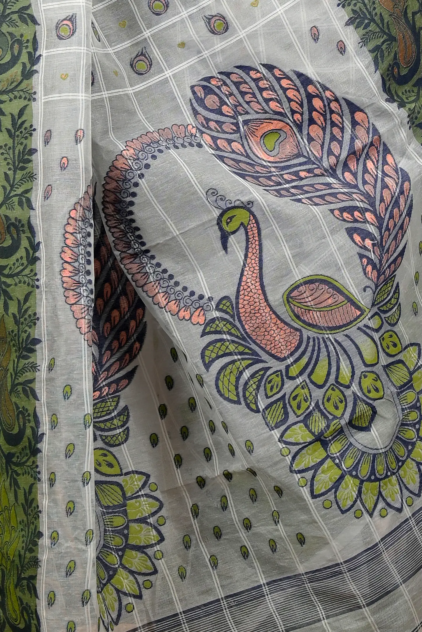 Grey Green Pure Cotton Dhrubi Jamdani Saree (2979)