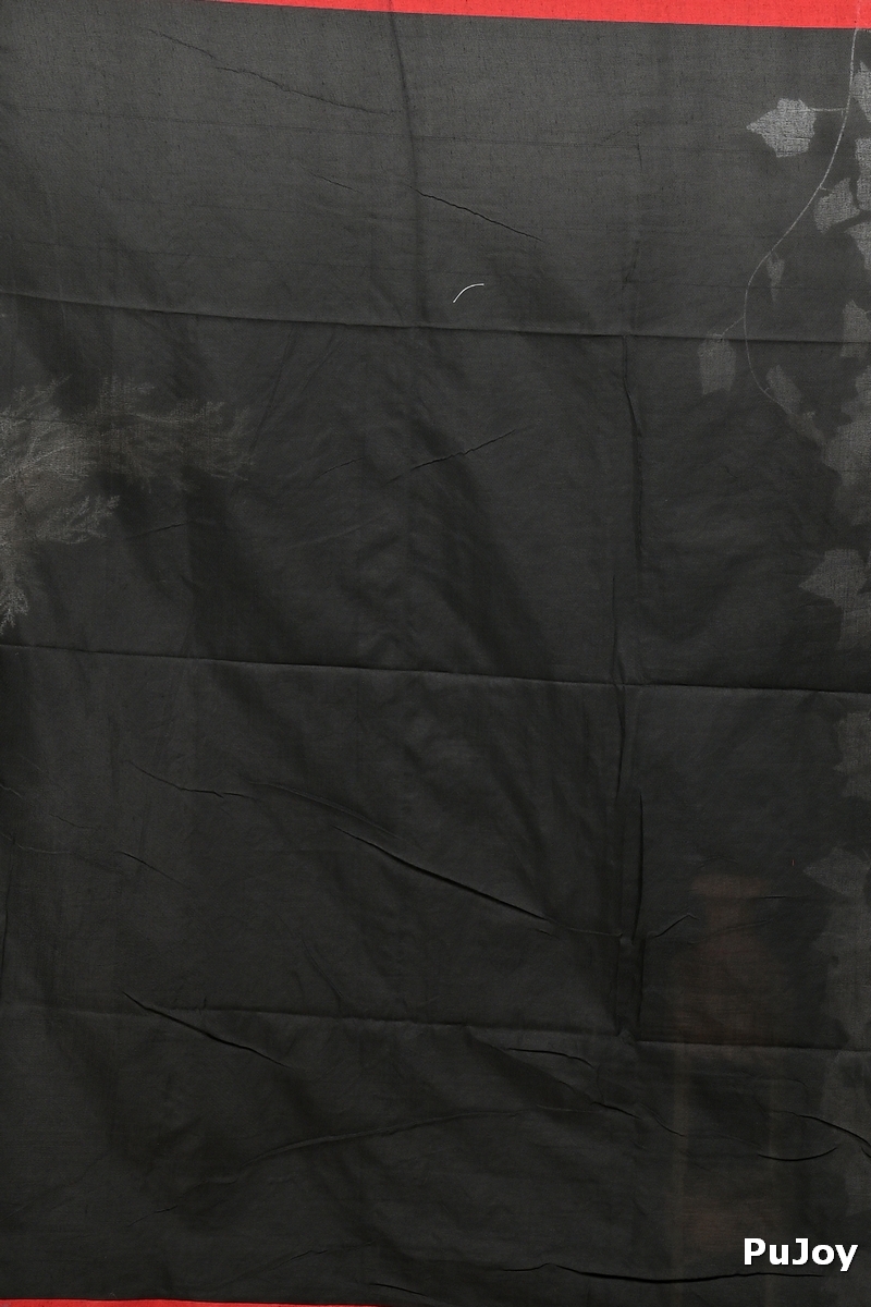 Black Red Pure Cotton Dhrli Embroidery Handloom saree (2982)