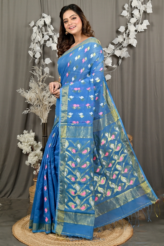 Sky Blue Cotton Blend Dhrum Hand Loom Saree (2985)