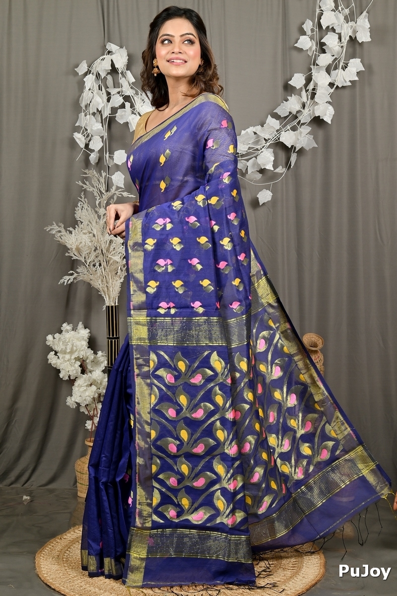 Naby Blue Cotton Blend Dhrum Hand Loom Saree (2986)