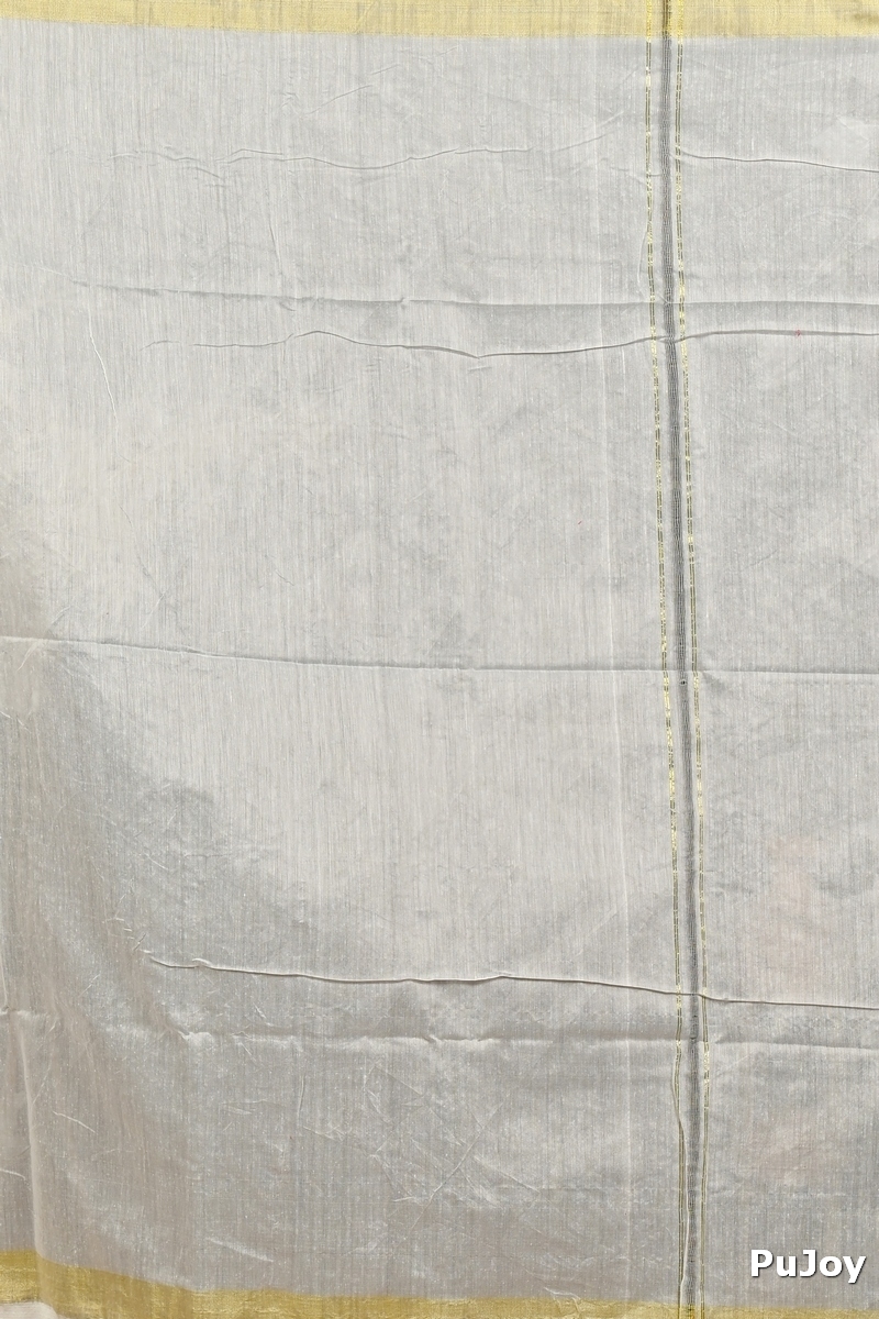 White Red Cotton Blend Dhrum Hand Loom Saree (2989)