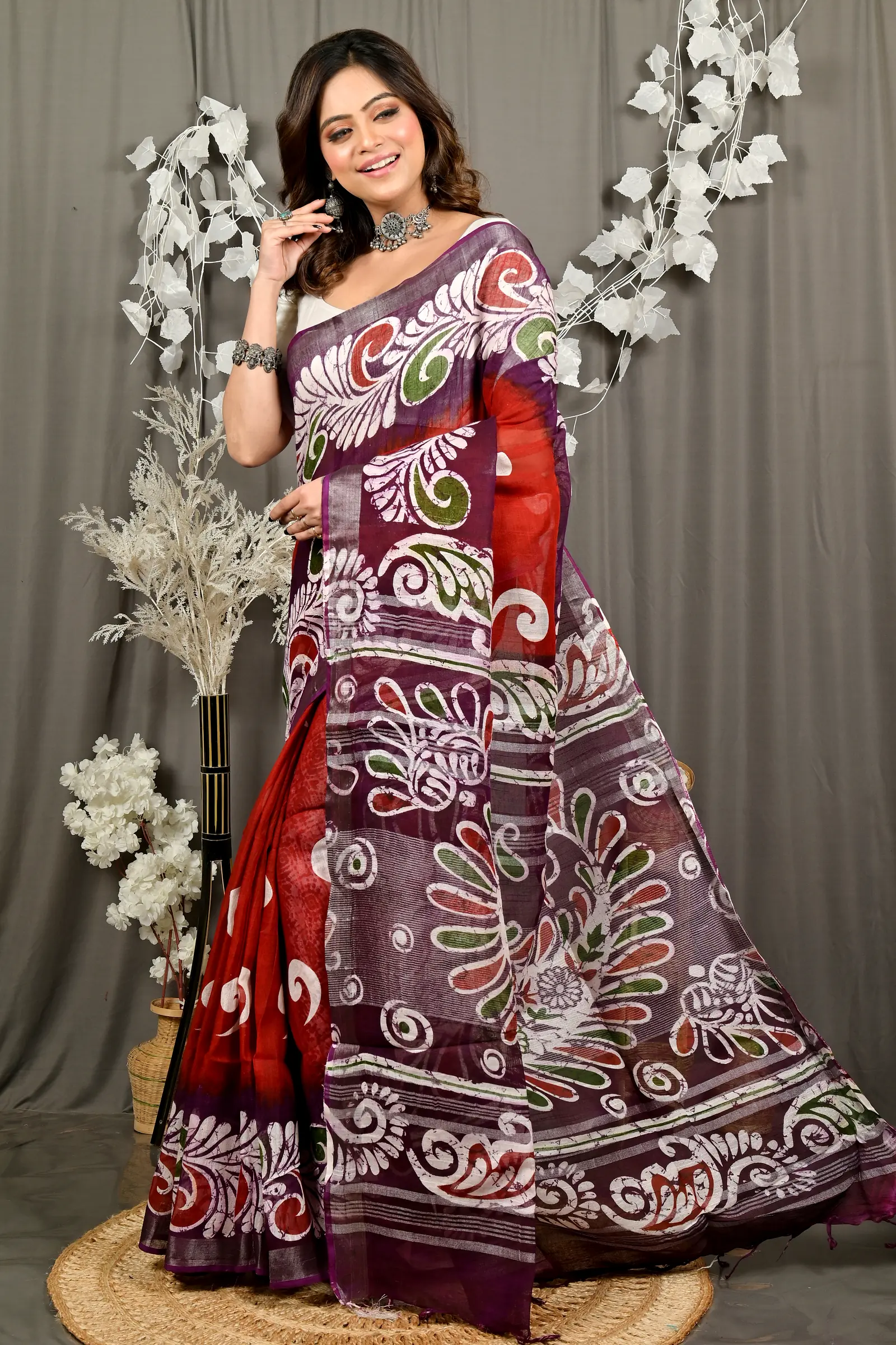 Marun Pure Cotton Dinesi Batik Print Saree (2994)