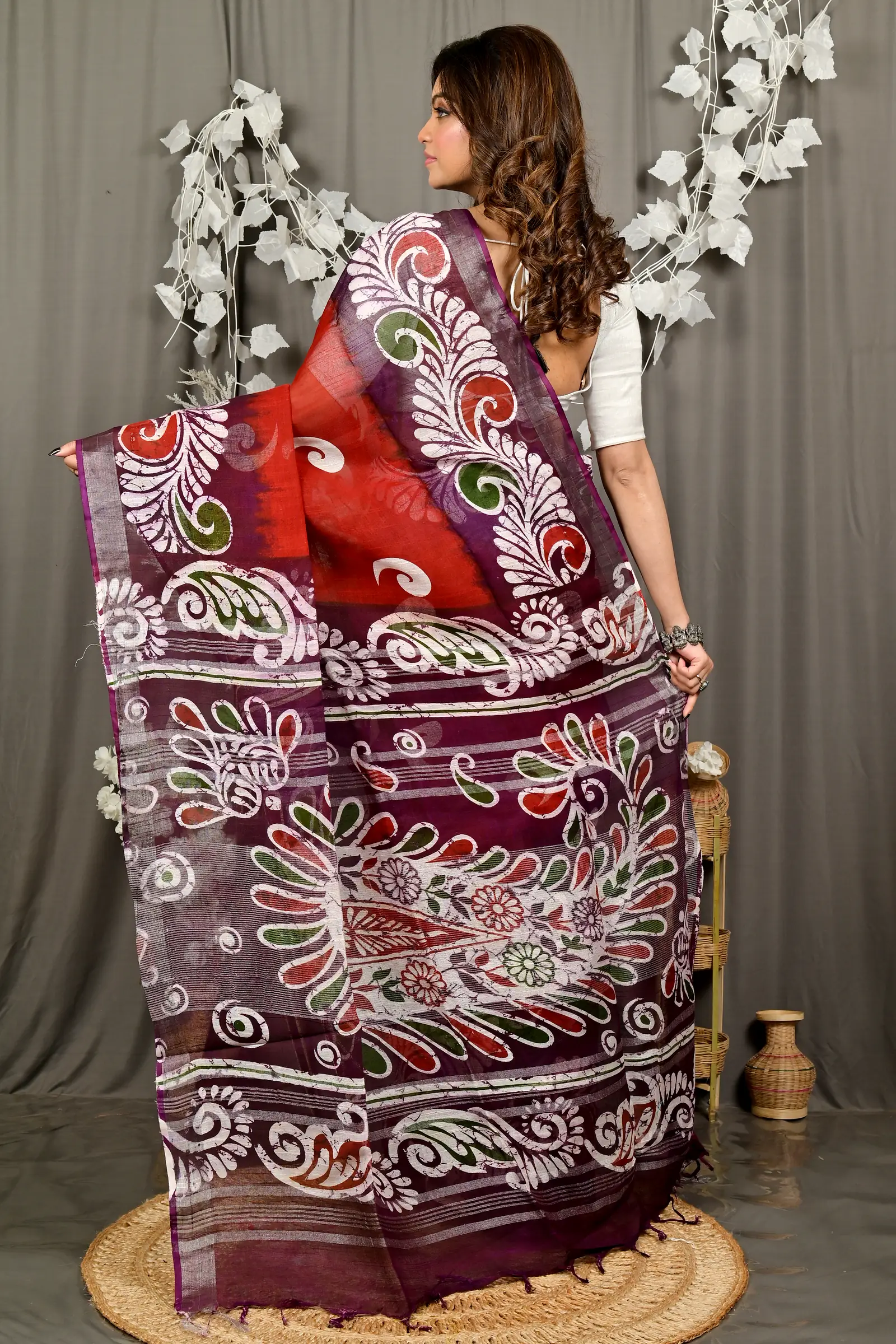 Marun Pure Cotton Dinesi Batik Print Saree (2994)