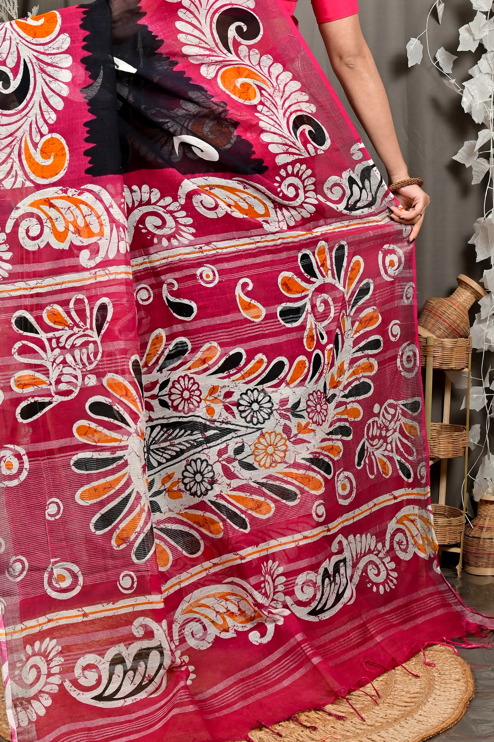 Purpel Black Pure Cotton Dinesi Batik Print Saree (2995)