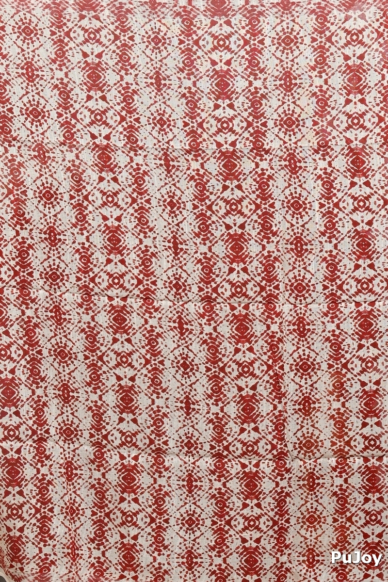 White Red Pure Cotton Dinesi Batik Print Saree (2997)
