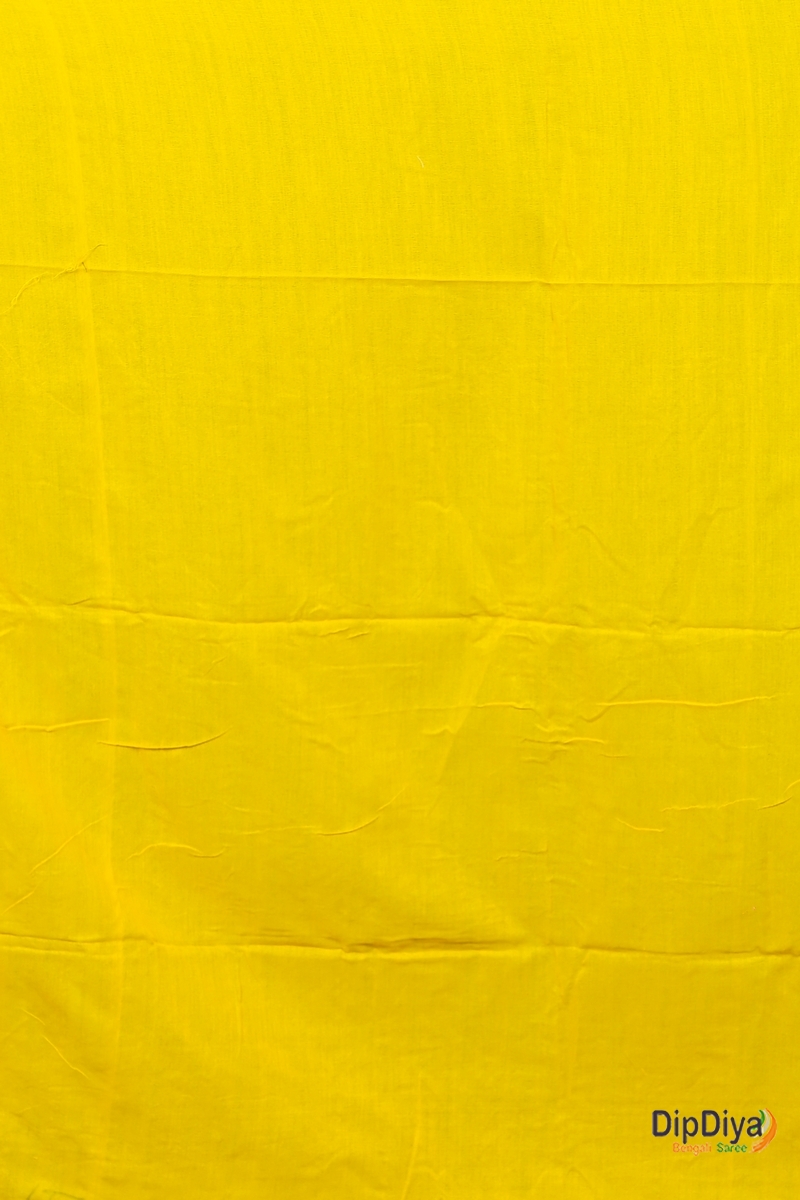 Yellow Pure Cotton Paray Embroidery Handloom saree (300)