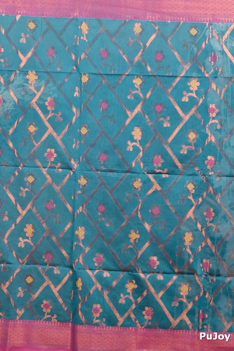 Blue Blended Cotton Dinui Hand Loom Saree (3000)