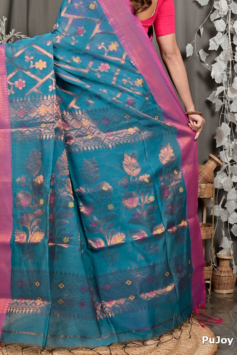 Blue Blended Cotton Dinui Hand Loom Saree (3000)