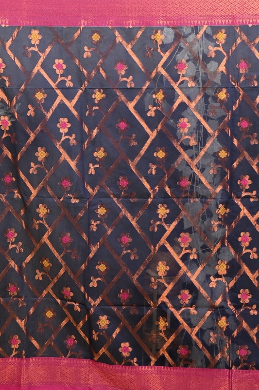 Naby Blue Blended Cotton Dinui Hand Loom Saree (3001)