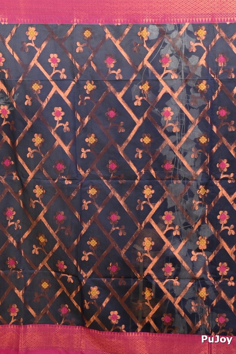 Naby Blue Blended Cotton Dinui Hand Loom Saree (3001)