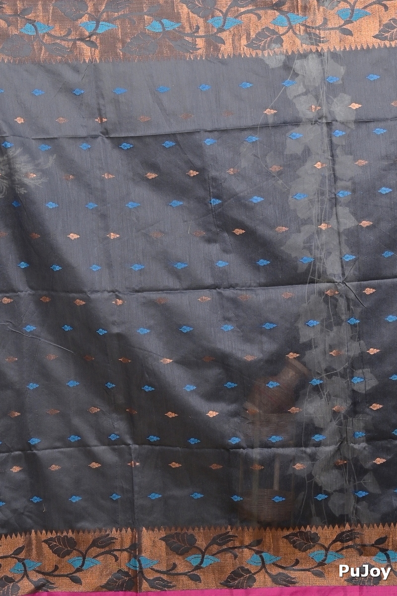 Grey Cotton Dipani Hand Loom Saree (3003)