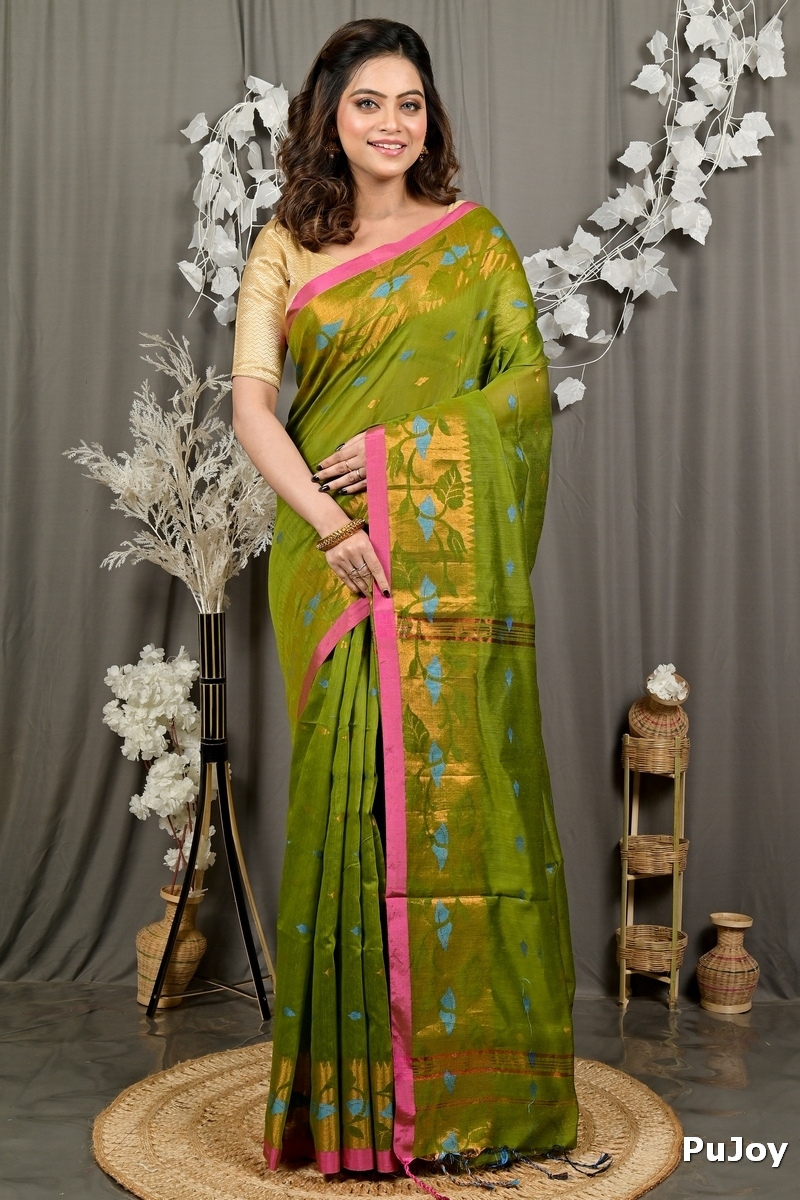 Green Cotton Dipani Hand Loom Saree (3005)