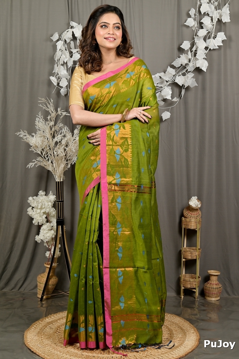 Green Cotton Dipani Hand Loom Saree (3005)