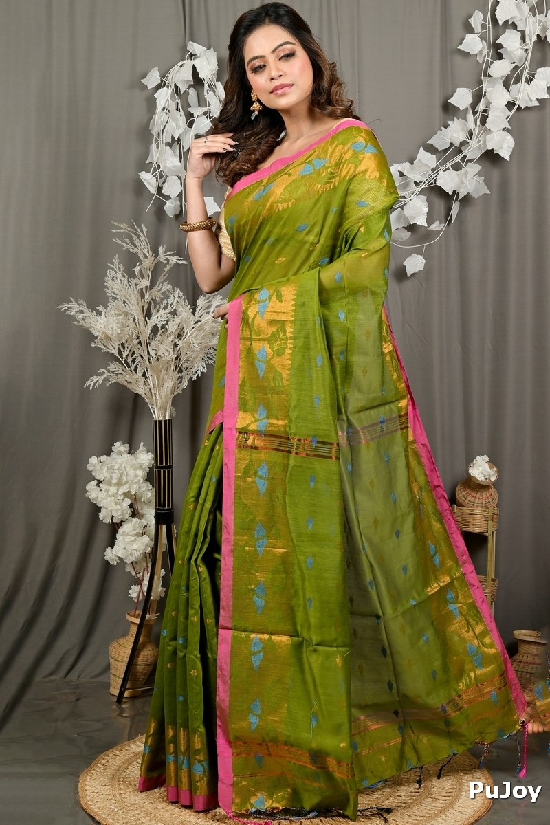 Green Cotton Dipani Hand Loom Saree (3005)