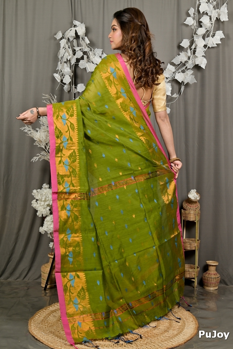Green Cotton Dipani Hand Loom Saree (3005)