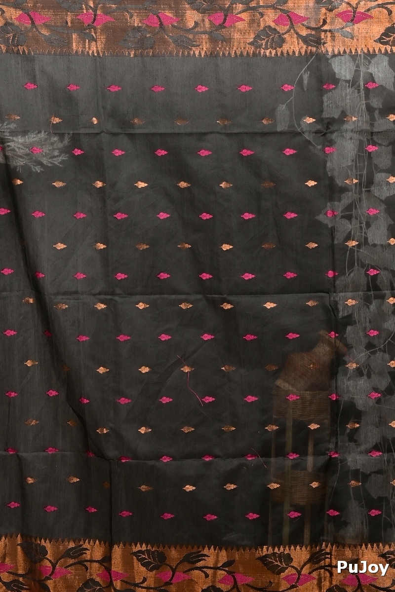 Black Cotton Dipani Hand Loom Saree (3006)