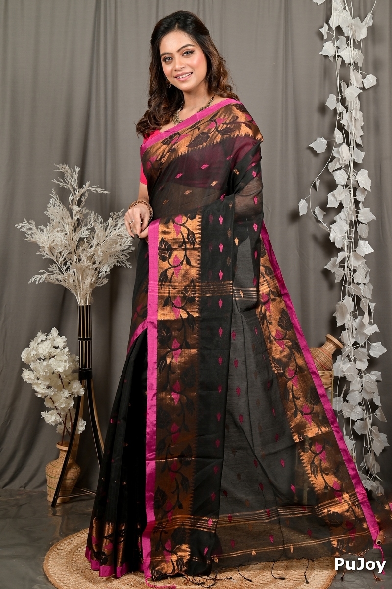 Black Cotton Dipani Hand Loom Saree (3006)