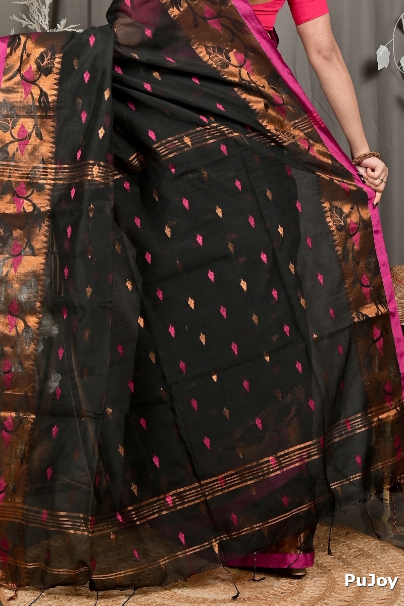 Black Cotton Dipani Hand Loom Saree (3006)