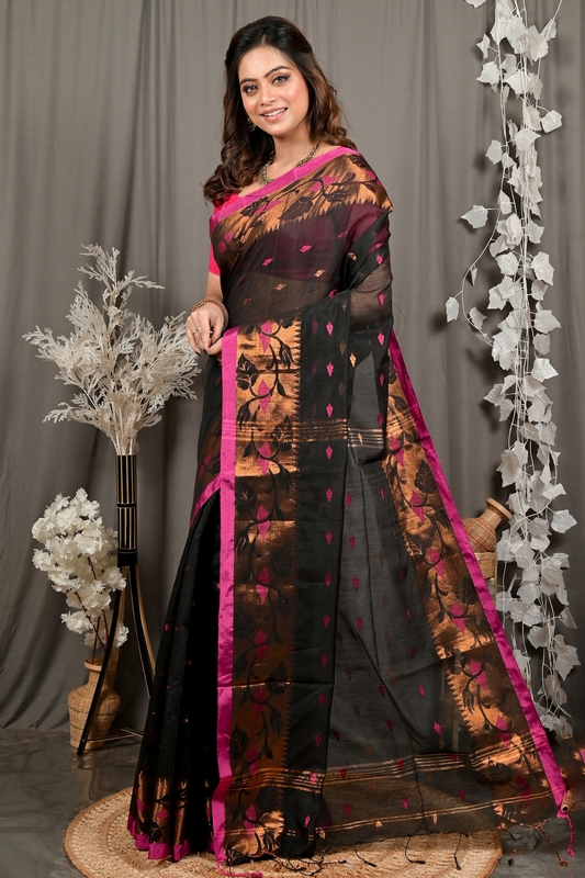 Black Cotton Dipani Hand Loom Saree (3006)