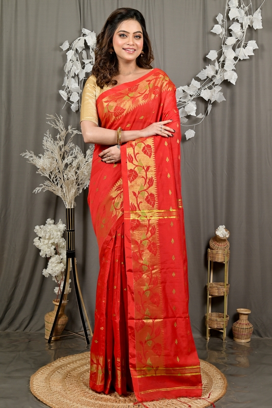 Red Cotton Dipani Hand Loom Saree (3007)