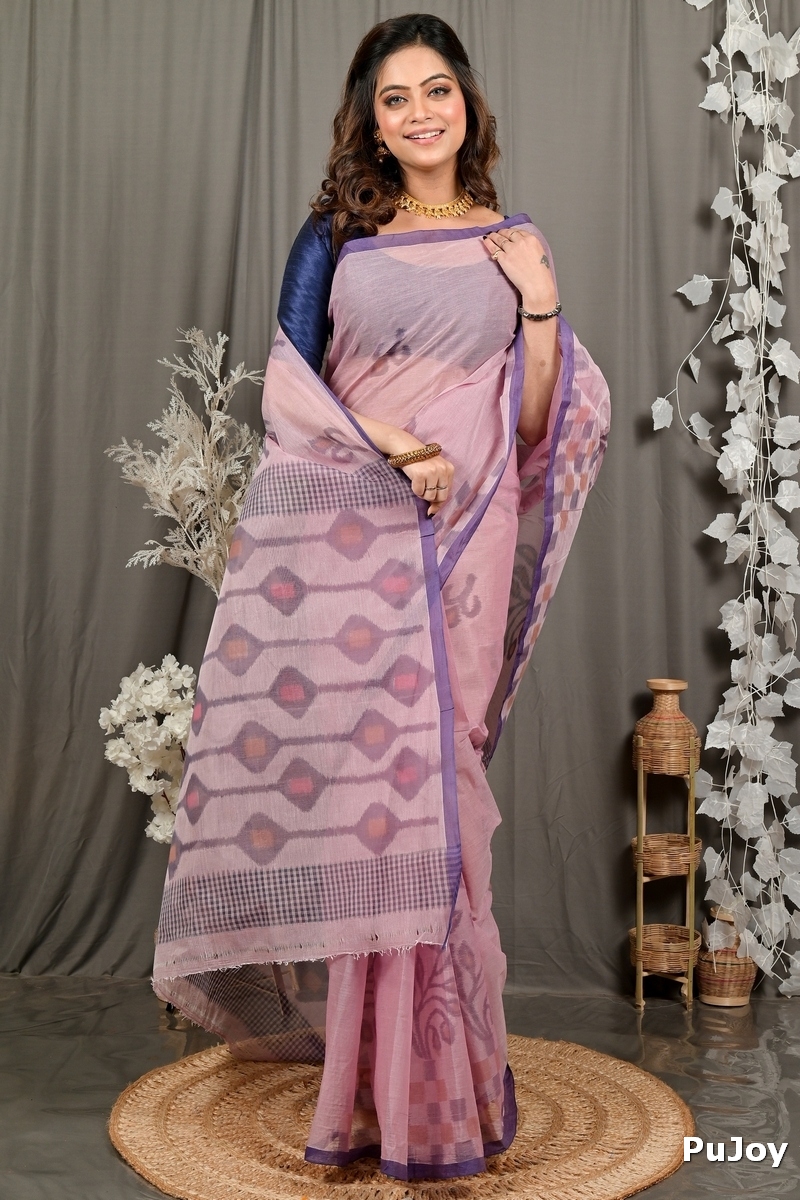 Peach Pure Cotton Dipui Tant Saree Print (3008)