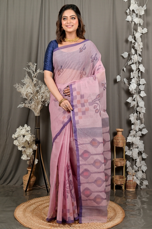 Peach Pure Cotton Dipui Tant Saree Print (3008)
