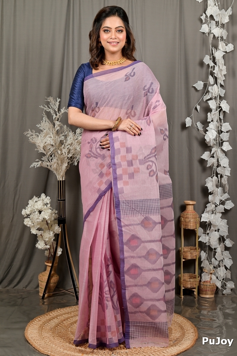 Peach Pure Cotton Dipui Tant Saree Print (3008)