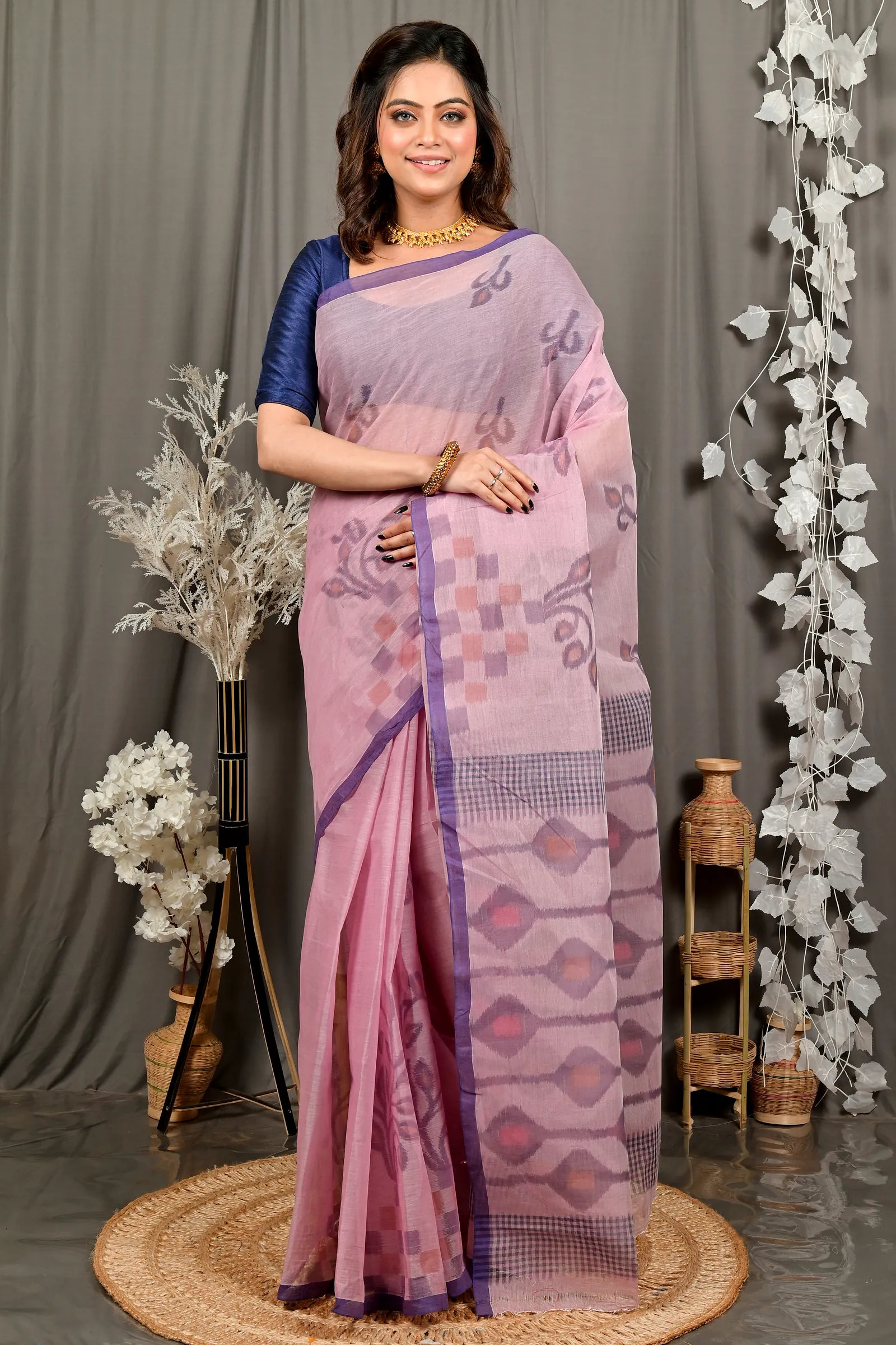 Peach Pure Cotton Dipui Tant Saree Print (3008)
