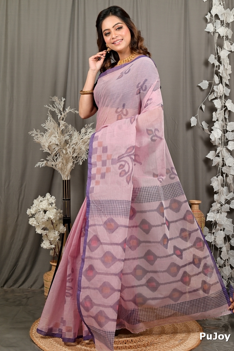 Peach Pure Cotton Dipui Tant Saree Print (3008)
