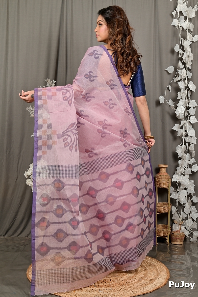 Peach Pure Cotton Dipui Tant Saree Print (3008)