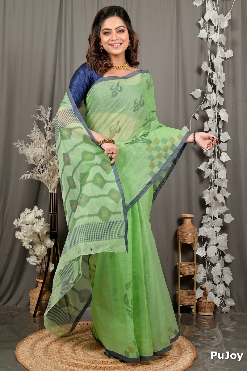 Green Pure Cotton Dipui Tant Saree Print (3009)