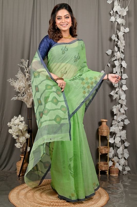 Green Pure Cotton Dipui Tant Saree Print (3009)