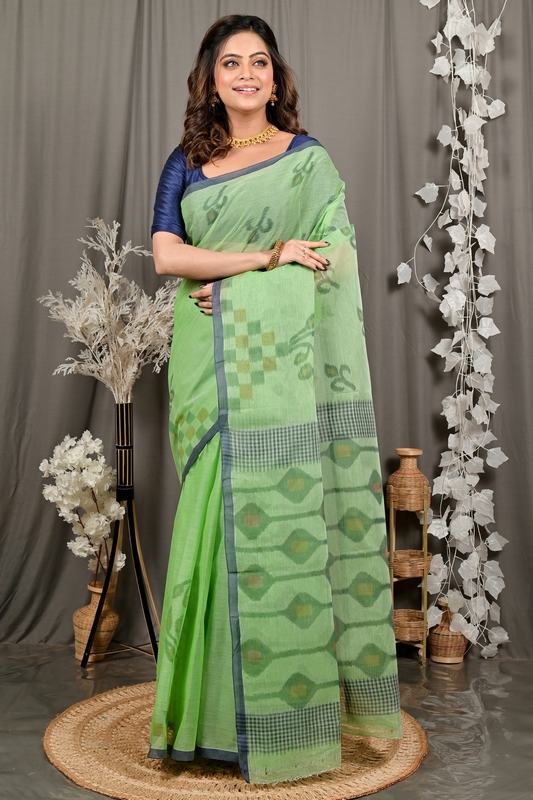 Green Pure Cotton Dipui Tant Saree Print (3009)