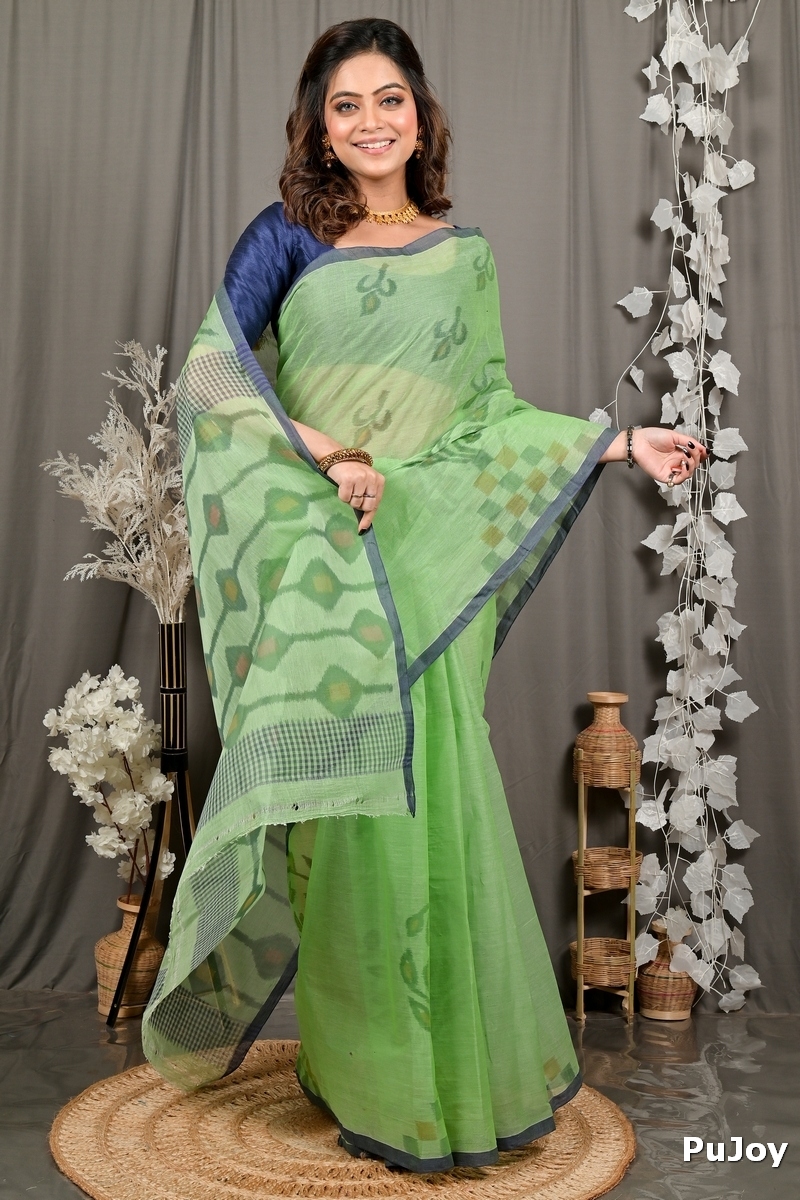 Green Pure Cotton Dipui Tant Saree Print (3009)