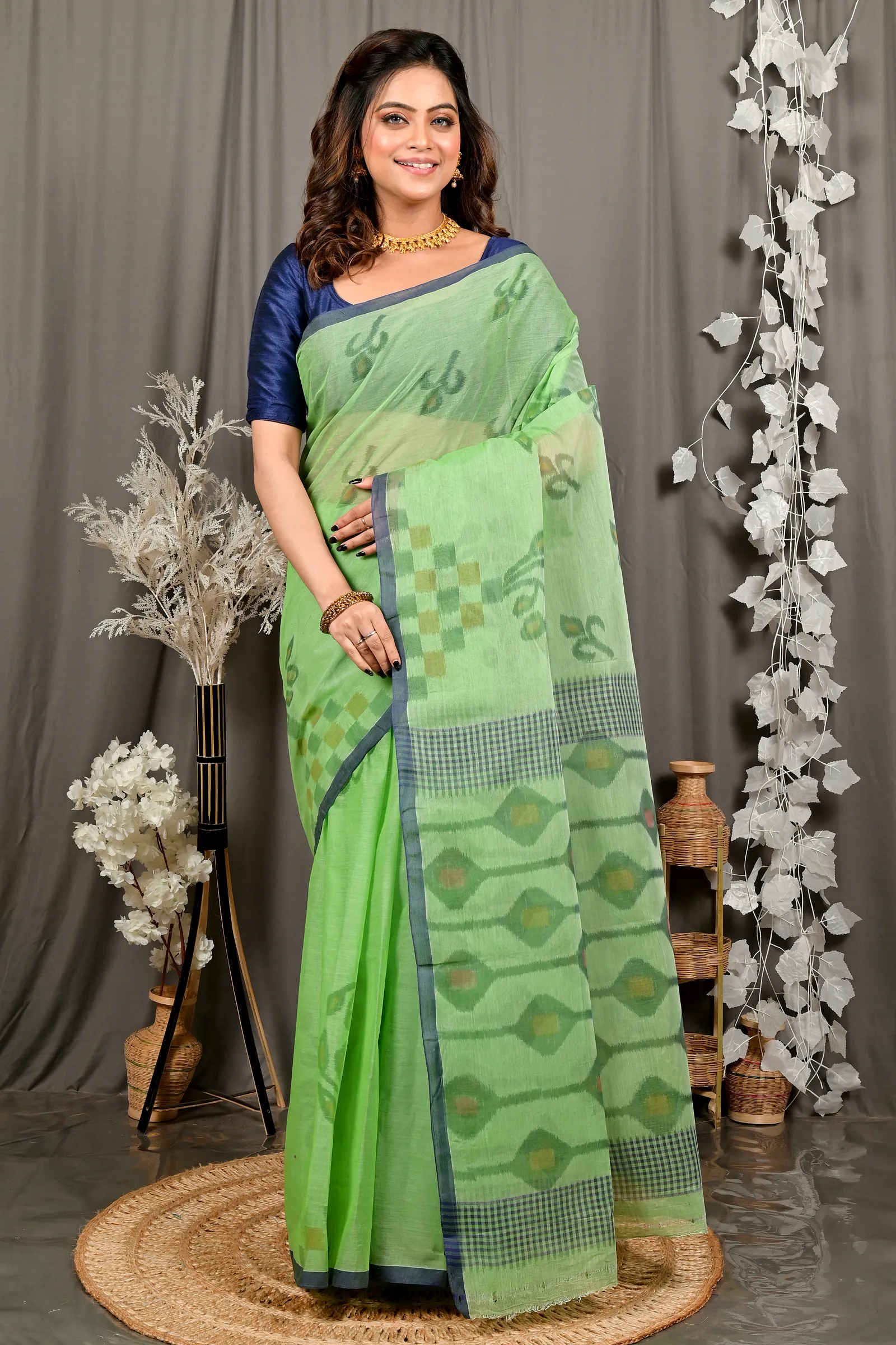 Green Pure Cotton Dipui Tant Saree Print (3009)