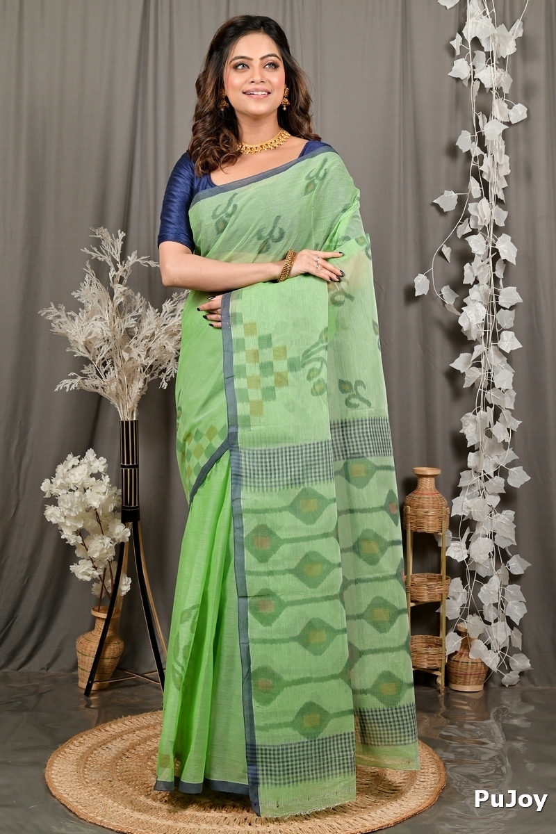 Green Pure Cotton Dipui Tant Saree Print (3009)
