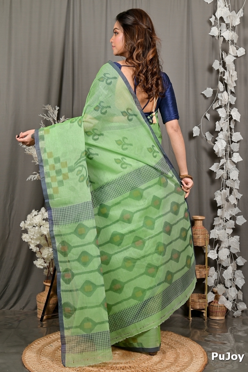 Green Pure Cotton Dipui Tant Saree Print (3009)