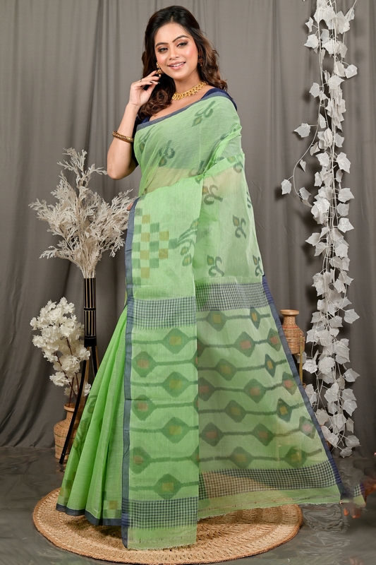 Green Pure Cotton Dipui Tant Saree Print (3009)
