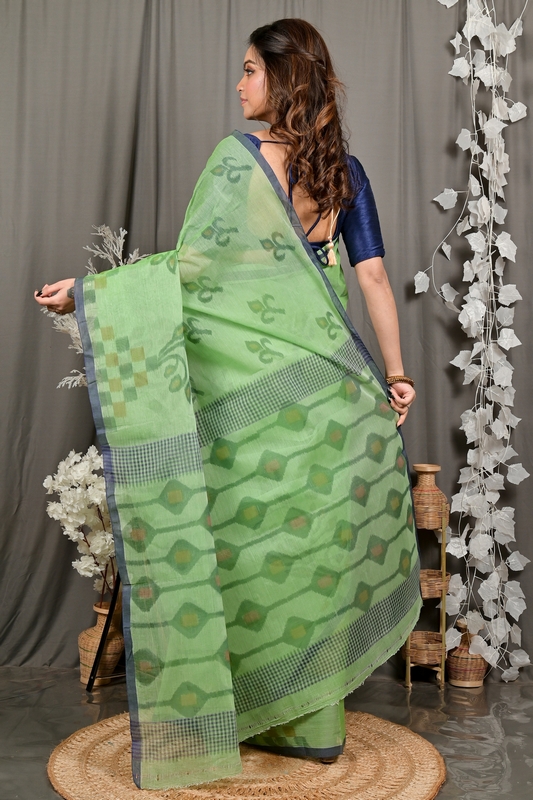 Green Pure Cotton Dipui Tant Saree Print (3009)