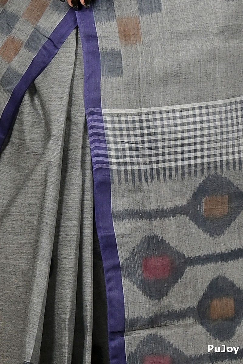 Grey Pure Cotton Dipui Tant Saree Print (3010)