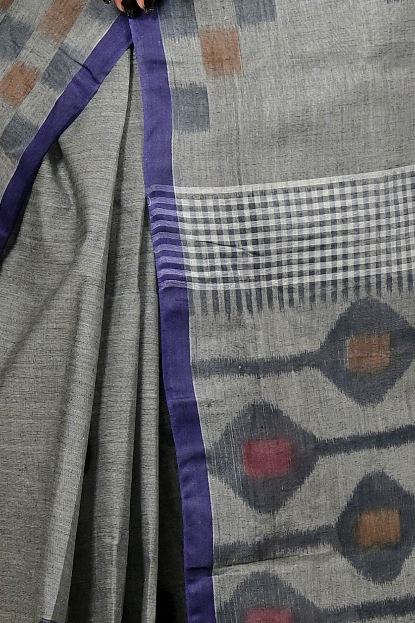 Grey Pure Cotton Dipui Tant Saree Print (3010)
