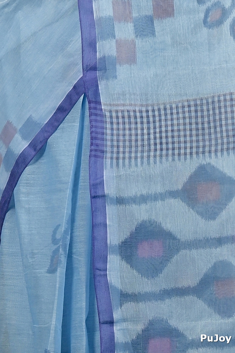 Light Blue Pure Cotton Dipui Tant Saree Print (3011)