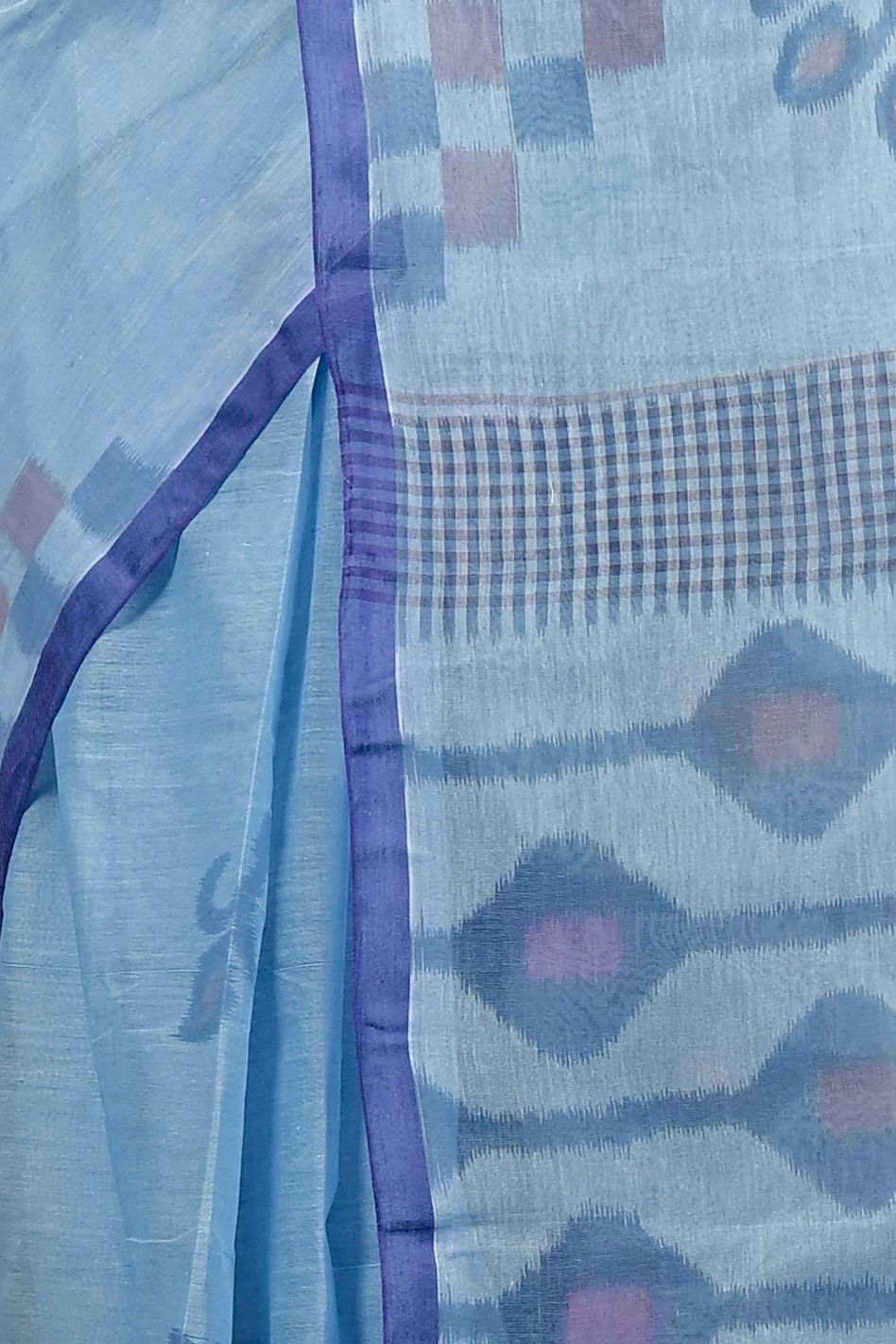 Light Blue Pure Cotton Dipui Tant Saree Print (3011)