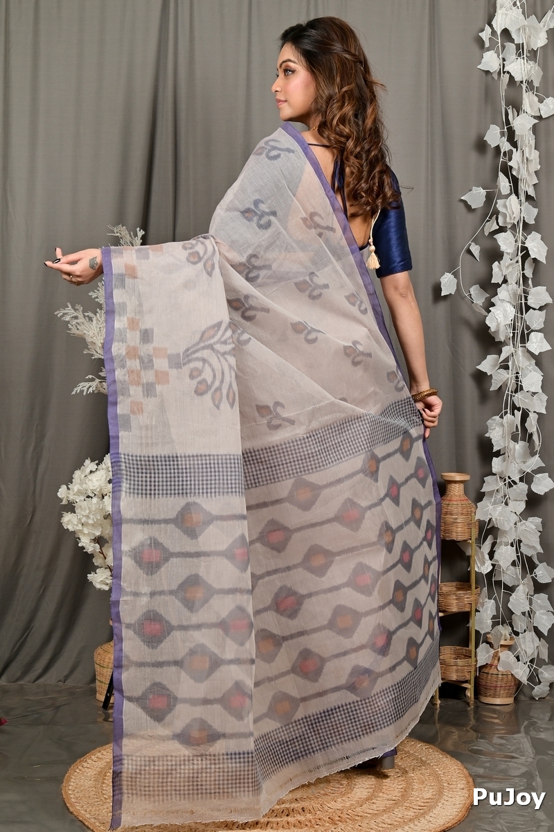 Light Brown Pure Cotton Dipui Tant Saree Print (3012)