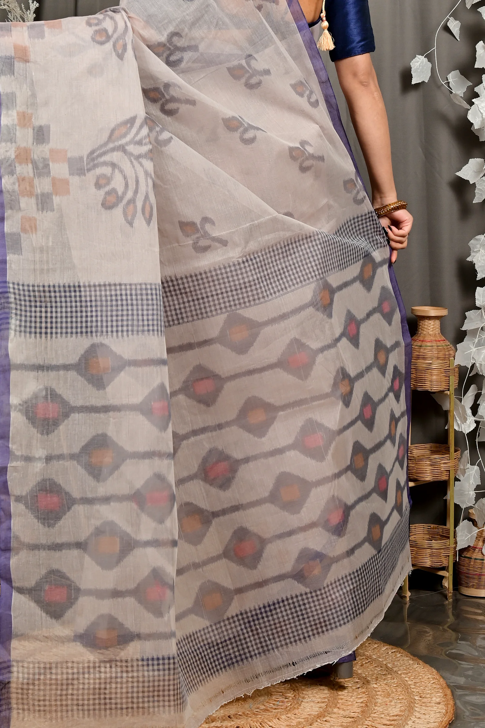 Light Brown Pure Cotton Dipui Tant Saree Print (3012)