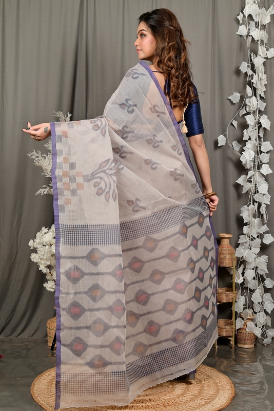 Light Brown Pure Cotton Dipui Tant Saree Print (3012)