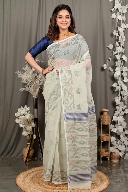 Off White Pure Cotton Divani Tant Saree Print (3014)