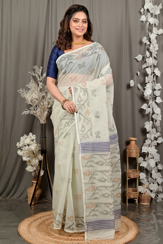Off White Pure Cotton Divani Tant Saree Print (3014)