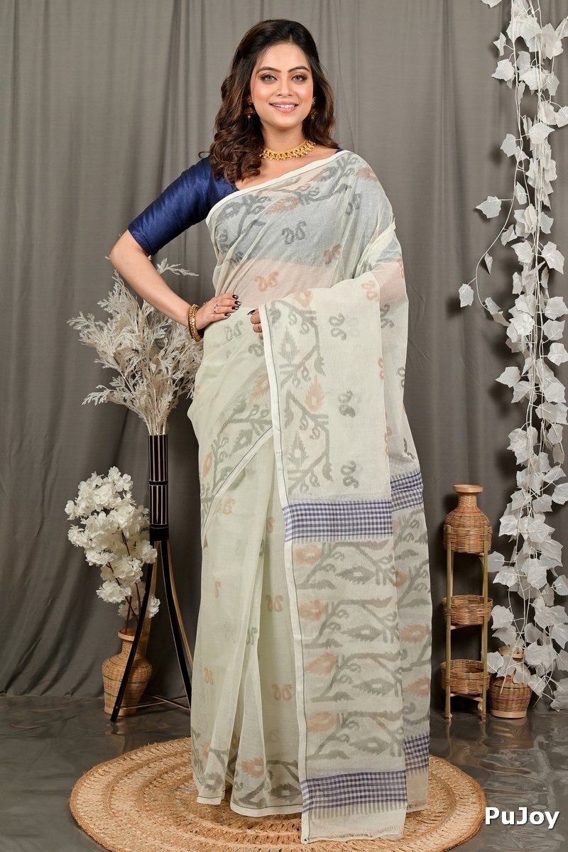 Off White Pure Cotton Divani Tant Saree Print (3014)